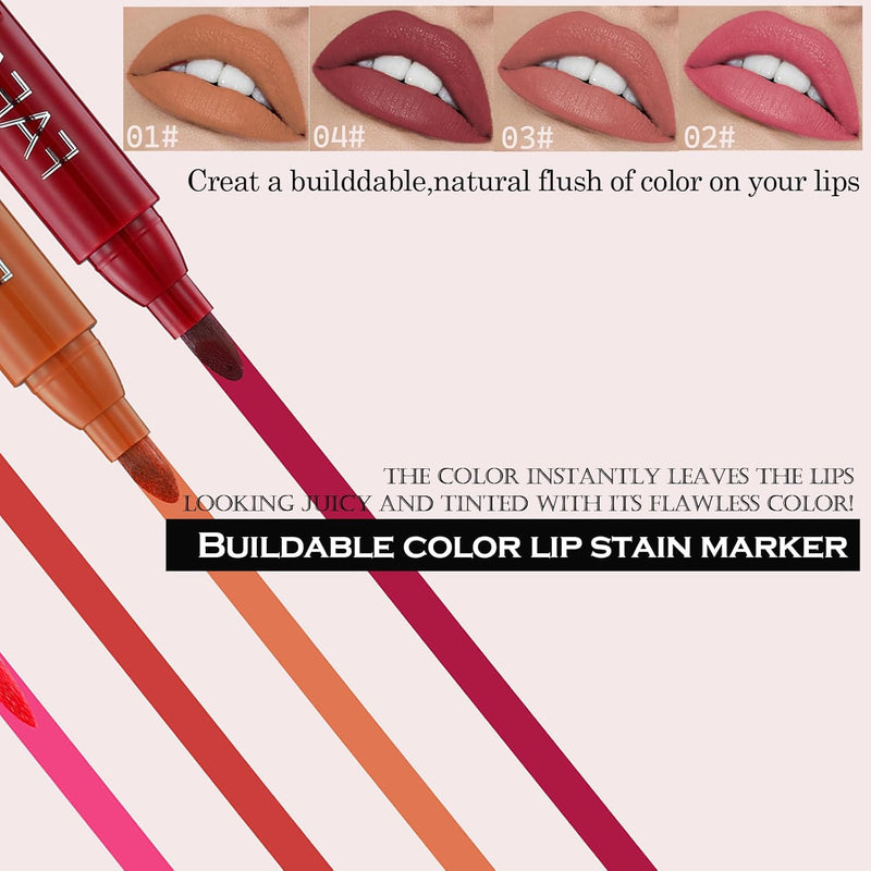 2 Color Lip Stain Tip Marker Set,Hydrating & Long Lasting Lip Liner Stain Waterproof Smudgeproof Lip Tint Matte Lip Maker with Easy Drawing Tip (Pumpkin + Cherry)