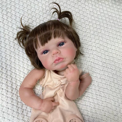 20Inch Painted Reborn Doll Kit Loulou Awake Blue Eyes with Rooted Hair 3D Painted Skin Unassembled DIY Handmade Vinyl Doll Parts