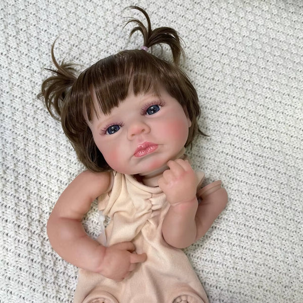 20Inch Painted Reborn Doll Kit Loulou Awake Blue Eyes with Rooted Hair 3D Painted Skin Unassembled DIY Handmade Vinyl Doll Parts