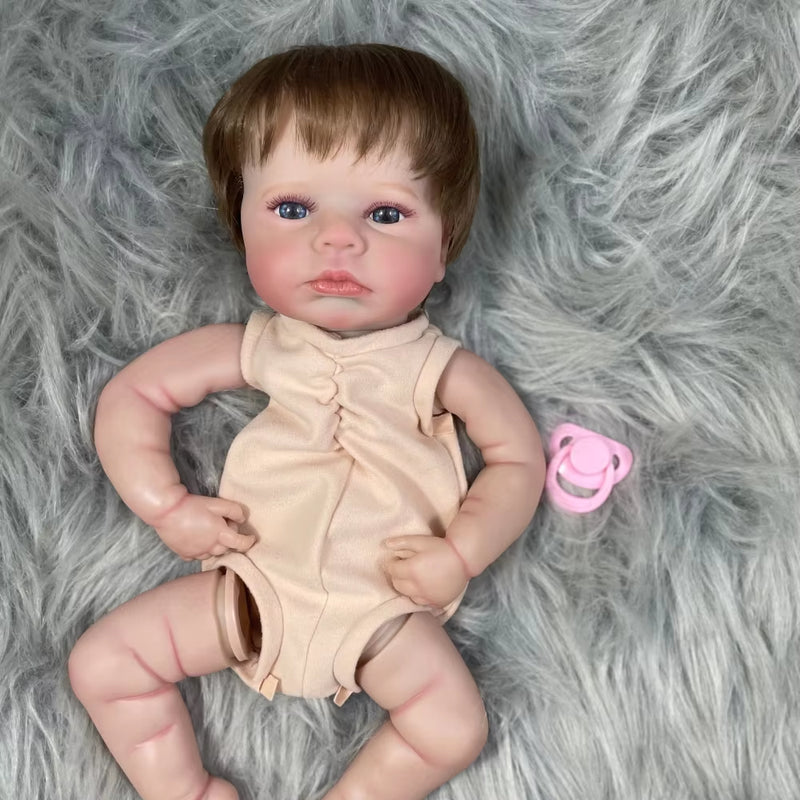 20Inch Painted Reborn Doll Kit Loulou Awake Blue Eyes with Rooted Hair 3D Painted Skin Unassembled DIY Handmade Vinyl Doll Parts