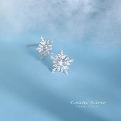 925 Sterling Silver Korean Version Simple Snowflake Stud Earrings Women Crystal Light Luxury Jewelry Gift