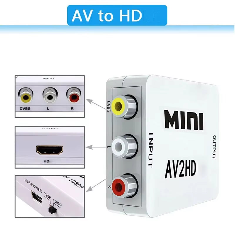 AV to Hdmi-Compatible Adapter 1080P Video Composite Converter Av2Hdmi-Compatible RCA to HDTV CVSB L R Video Scaler Converter Box