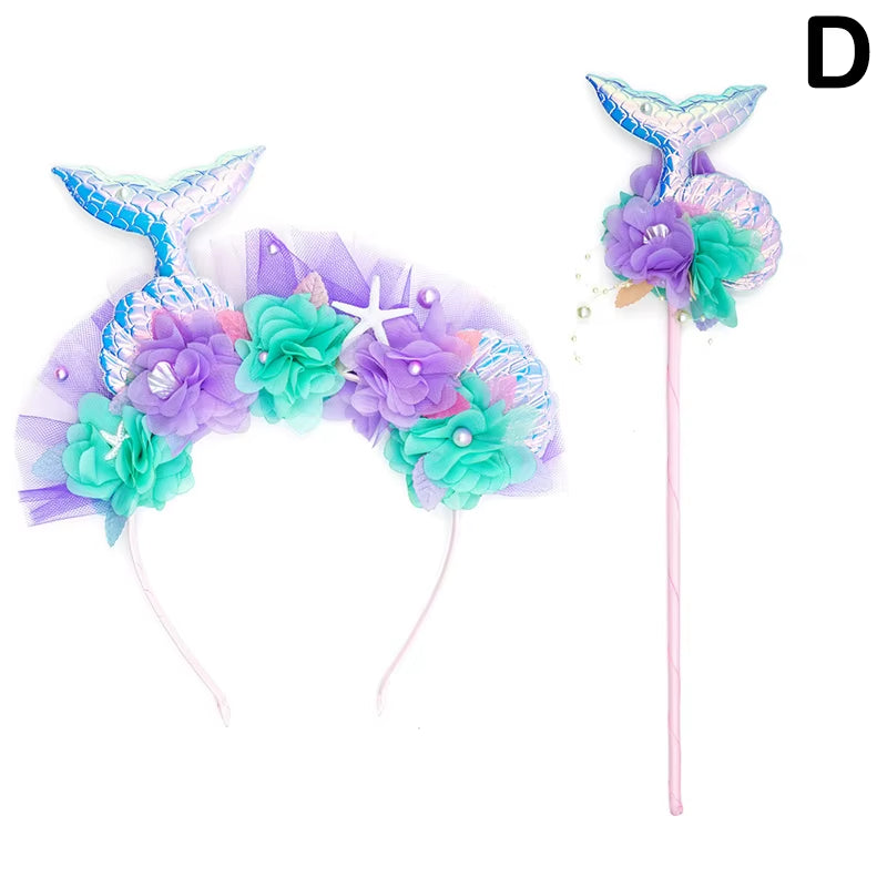 Purple Mermaid Headpiece Kids Hair Hoop Sequins Fairy Princess Angel Wand Sticks Children'S Dress up Headdress Accessories