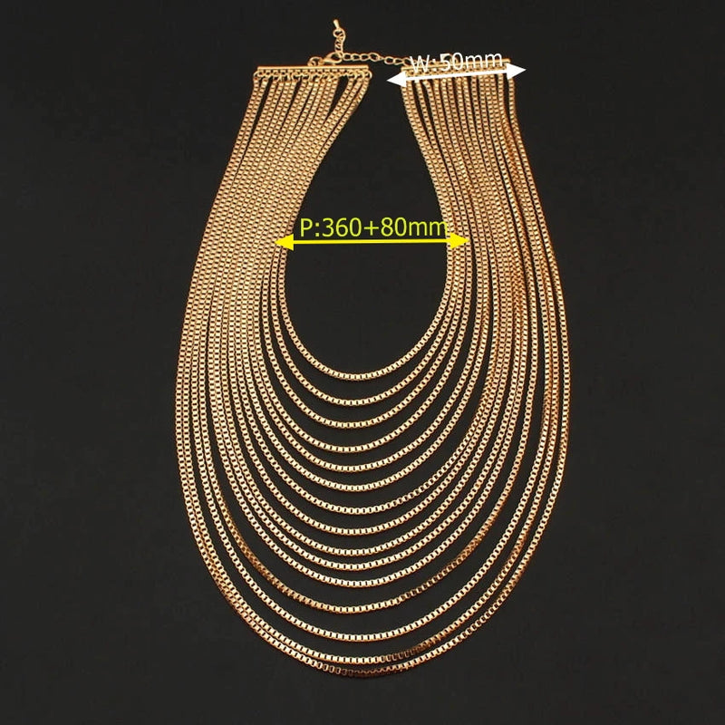 Female Multi Layers Gold Color Chain Necklaces Fashion Pendants Statement Necklaces Women Dress Accessories Collares