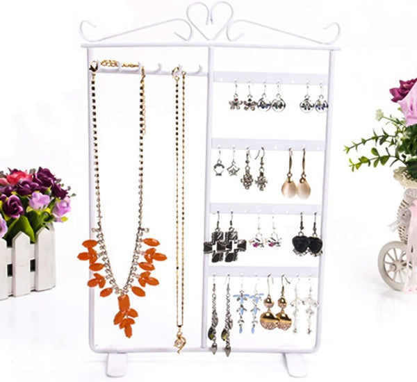 Travel Jewelry Organizer Storage Case & 32 Holes 6 Hooks Necklace Hang Stand Holder 4 Tiers Jewelry Show Rack Organizer