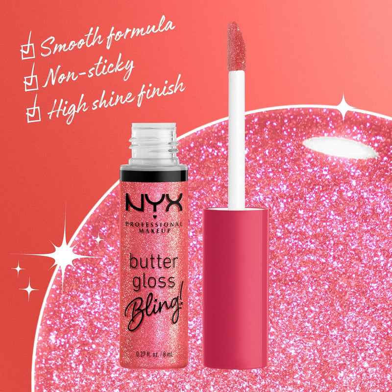 , Butter Gloss Bling, Non-Sticky, High Shine, Universally Flattering, 8 Ml - She Got Money (Shimmery Pink)