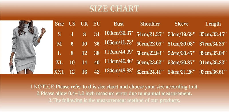 Womens Winter Turtleneck Long Sleeve Bodycon Pullover Casual Mini Sweater Dress
