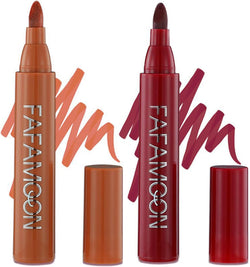 2 Color Lip Stain Tip Marker Set,Hydrating & Long Lasting Lip Liner Stain Waterproof Smudgeproof Lip Tint Matte Lip Maker with Easy Drawing Tip (Pumpkin + Cherry)