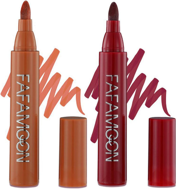 2 Color Lip Stain Tip Marker Set,Hydrating & Long Lasting Lip Liner Stain Waterproof Smudgeproof Lip Tint Matte Lip Maker with Easy Drawing Tip (Pumpkin + Cherry)