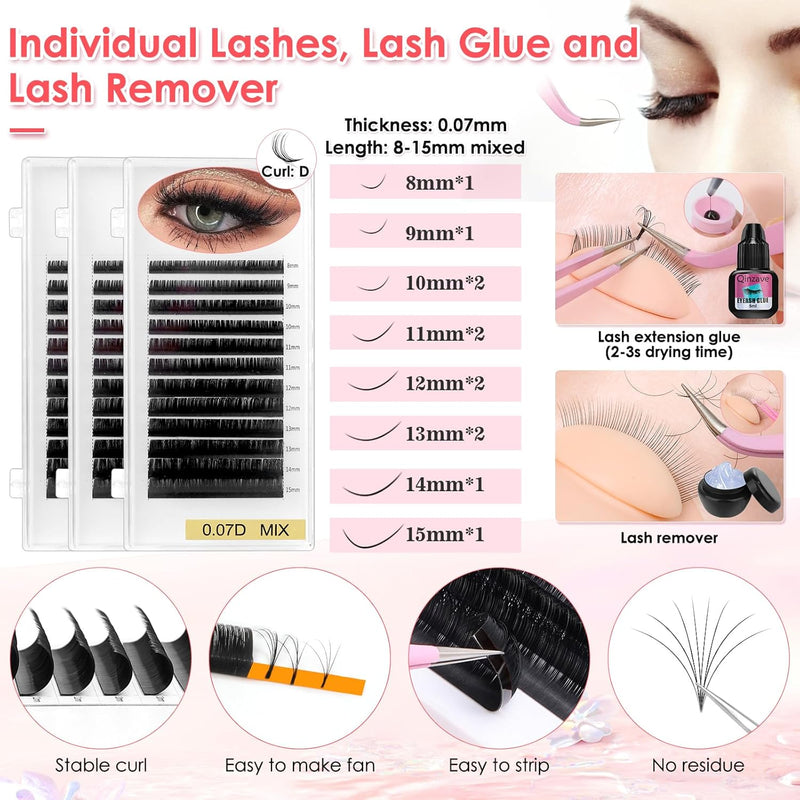 Professional Lash Extension Kit for Eyelash Extension Practice: Mannequin Head with Replaced Eyelids, Glue, Lash Remover, Lashes, Lash Tech Must Haves Training Set, Lash Kits Tools for Beginner