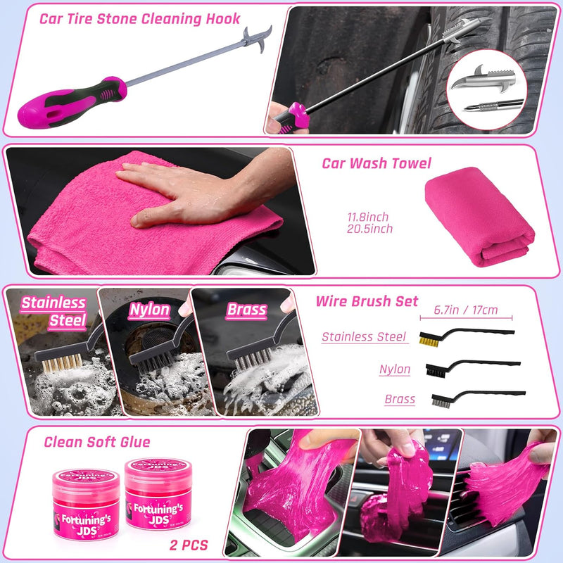 35PCS Car Detailing Kit Interior Cleaner with High Power Handheld Vacuum,Car Wash Kit with Detailing Brush Set,Car Interior Detailing Kit,Pink Car Accessories for Motorcycle,Cars Gifts for Women