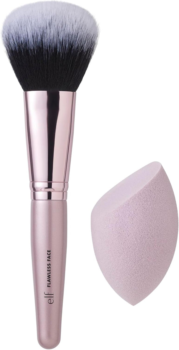 Complexion Brush & Sponge Duo, 2-Step Face Sponge & Makeup Brush Kit for Creating a Flawless Complexion, Vegan & Cruelty-Free