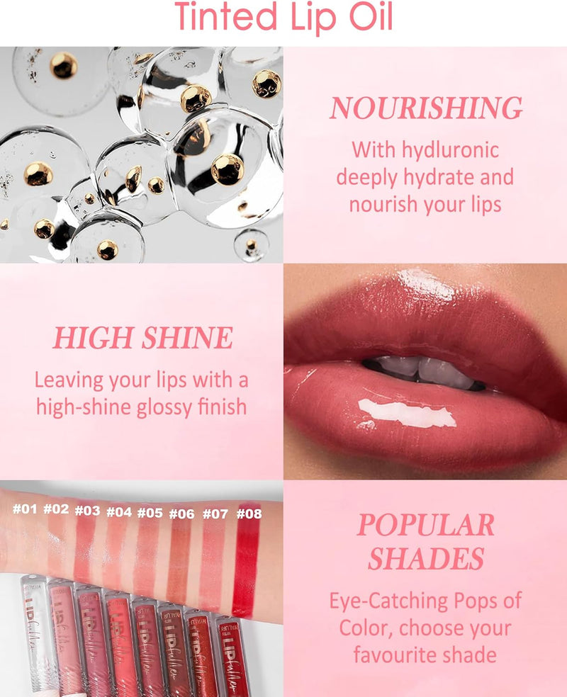Brown Peel off Lip Liner Stain & Lip Oil Set, Long-Lasting Smudge-Proof Matte Peel off Lip Stain Tint, Hydrating Non-Sticky Tinted Lip Gloss Oil, Plumping Glossy Lip Gloss Lip Combo Makeup for Women-C