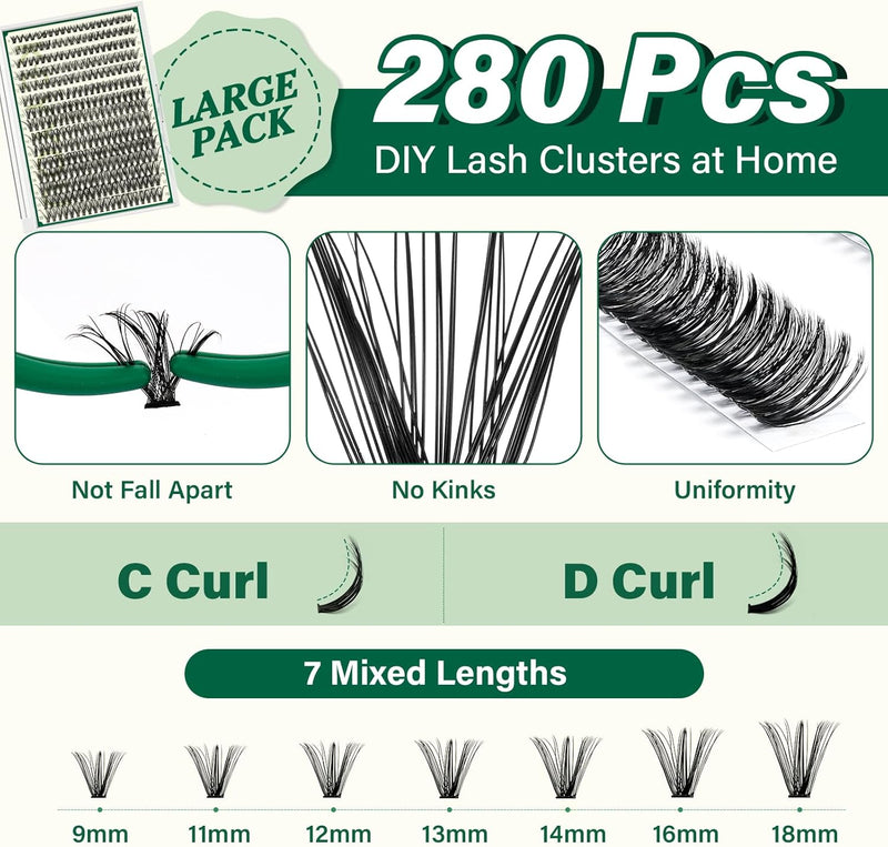 DIY Lash Extension Kit  300Pcs Individual Eyelash Extension Kit 40D 0.07D Curl 8-16MIX Lash Clusters with Lash Glue Remover Applicator Easy to Use for Beginners(40D-0.07D,8-16Mix)