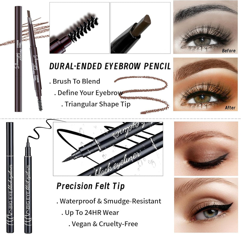 Makeup Set Kit for Women Girls Teens, Makeup Present Set, Includes 9 Color Eyeshadow, Counter Stick, Foundation, Eyebrow Pencil, Eyeliner, Mascara, Lip Gloss, 5Pcs Brushes, Sponge