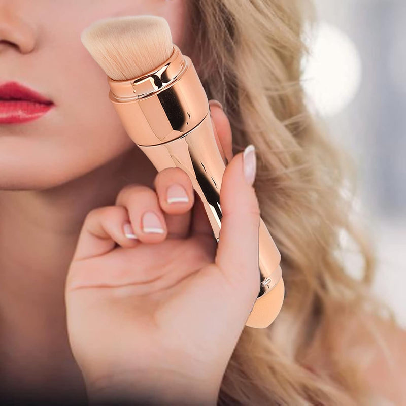 Foundation Sponge Mini Face Makeup Brush, 4 in 1 Makeup Brushes Tools Face Makeup Brush Soft Hair Portable Elastic Sponge Head Eyeshadow Lip Powder Travel Buffing Stippling Makeup Tools for Home Use