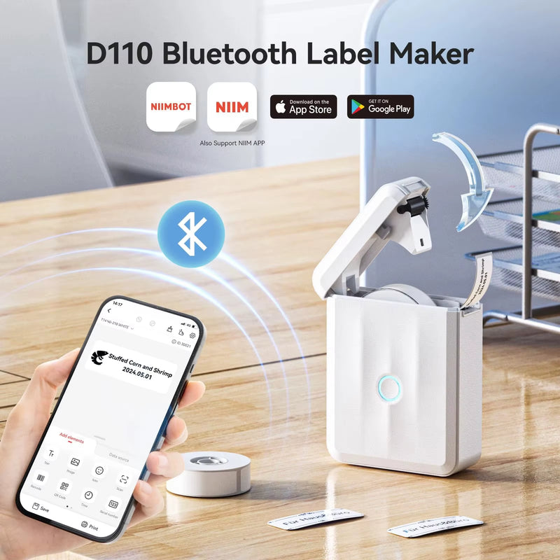 D110 Mini Portable Printer for Mobile Thermal Adhesive Label Printer for Stickers Pocket Labeling Maker Machine Wireless