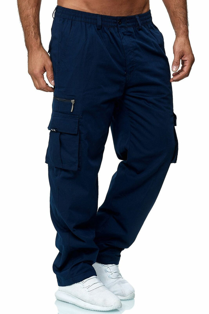 Men'S Casual Multi-Pocket Loose Straight Cargo Pants