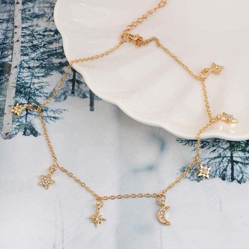 Necklances for Women Fashion & Elegant Jewelry Shiny Rhinestone Moon Star Pendant Charm Collar Lady Necklace