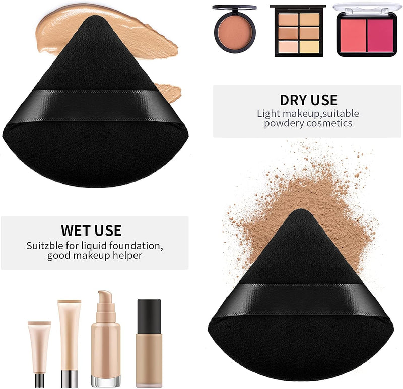 2 Pieces Triangle Powder Puffs Face Cosmetic Powder Puff Washable Reusable Soft Plush Powder Sponge Makeup Foundation Sponge for Face Body Loose Powder Wet Dry Makeup Tool (2Pcs Black)