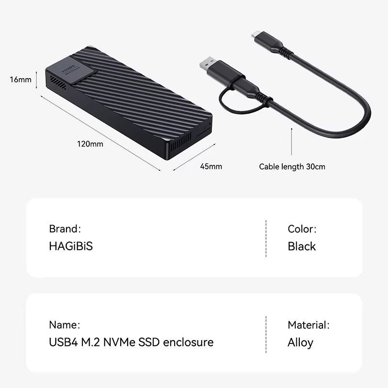 USB 4.0 40Gbps M.2 Nvme SSD Enclosure Compatible with Thunderbolt 4/3 USB 3.2/3.1/3.0 ASM2464 External Hard Drive Case