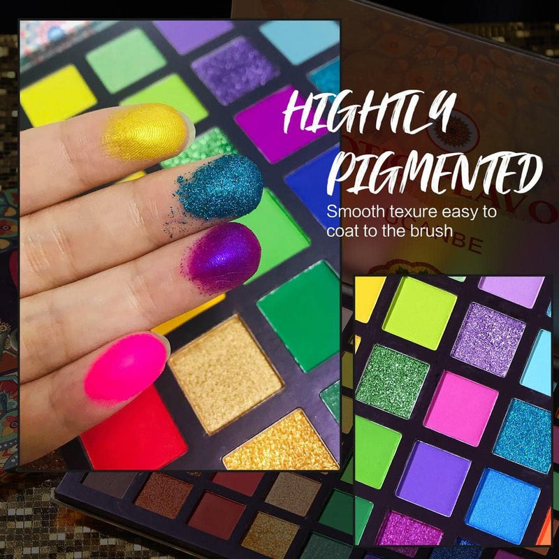 EXOTIC FLAVORS Neon Eyeshadow Makeup Palette - 48 Colorful High Pigmented - Rainbow Matte Shimmer Glitter Eye Shadow Make up Pallet Gift Set