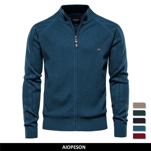 Argyle Solid Color Cardigan Men Casual Quality Zipper Cotton Winter Mens Sweaters Fashion Basic Cardigans for Men