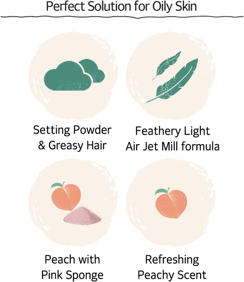 SKINFOOD Peach Cotton Multi Finish Powder 5G - Korean Peach Extract & Calamin Sebum Control Face Powder - Silky Setting Powder - Setting Powder for Oily Skin - Sweet Peach Scent for Soft Skin